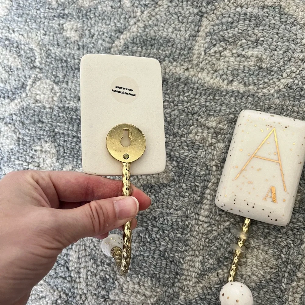 Anthropologie White & Gold Speckled Initial Wall Hooks (Set of 4) - MOVING SALE!